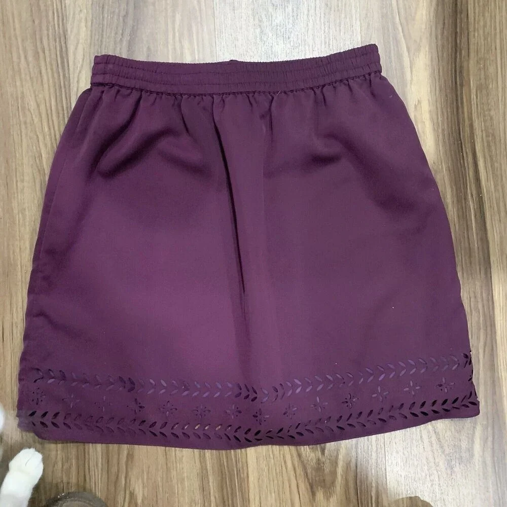 J. Crew Factory Size 0 Skirt Laser Cut Purple Plum Full Lined Drawstring Women's